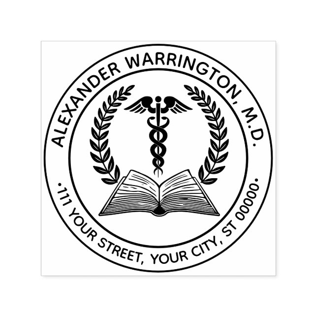 Medical Doctor Caduceus #1LR Book Name Address Self-inking Stamp (Design)