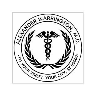 Medical Doctor Caduceus #1LR Wreath Name Address Self-inking Stamp