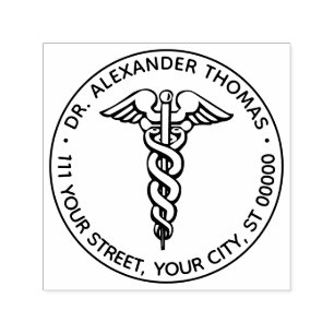 Medical Doctor Caduceus #2 Name Address Self-inking Stamp