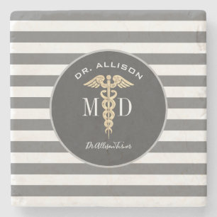 Medical Doctor Caduceus Grey Personalized Stone Coaster