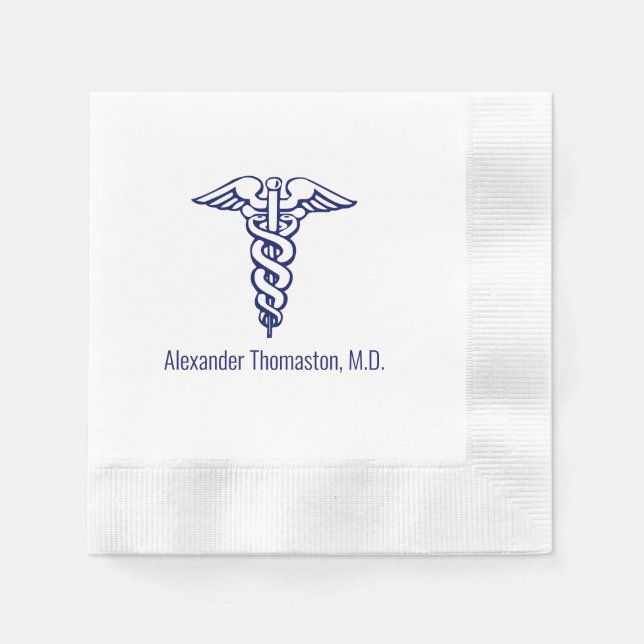 Medical Doctor Caduceus Professional Name Blue Napkin (Front)