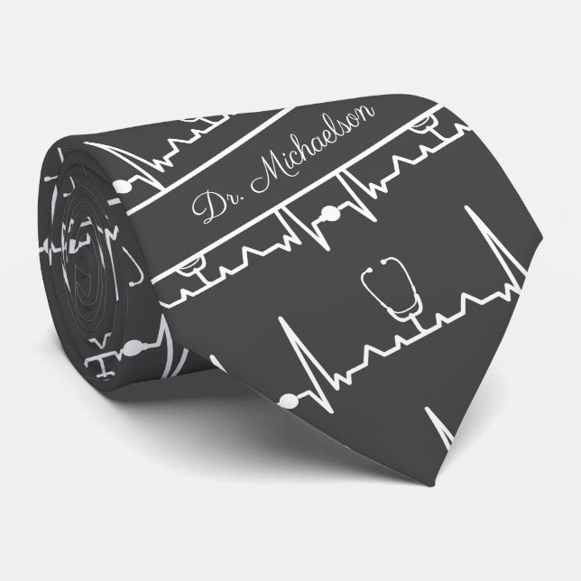 Medical Doctor Cardiologist Cardiogram ECG Name Tie (Rolled)