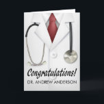 Medical Doctor Congratulation Card<br><div class="desc">White coat congratulation card. Card can be fully modified. Perfect for Medical school graduates or other occasions. Add name of the doctor on the front and your text inside. Click customize further to edit this template.</div>