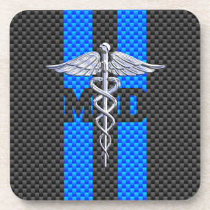 Medical Doctor MD Caduceus Carbon Fibre Stripes Coaster