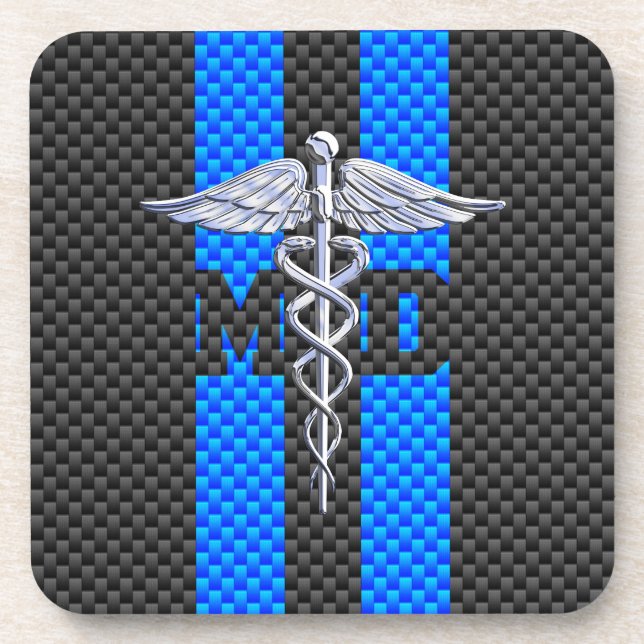 Medical Doctor MD Caduceus Carbon Fibre Stripes Coaster (Front)