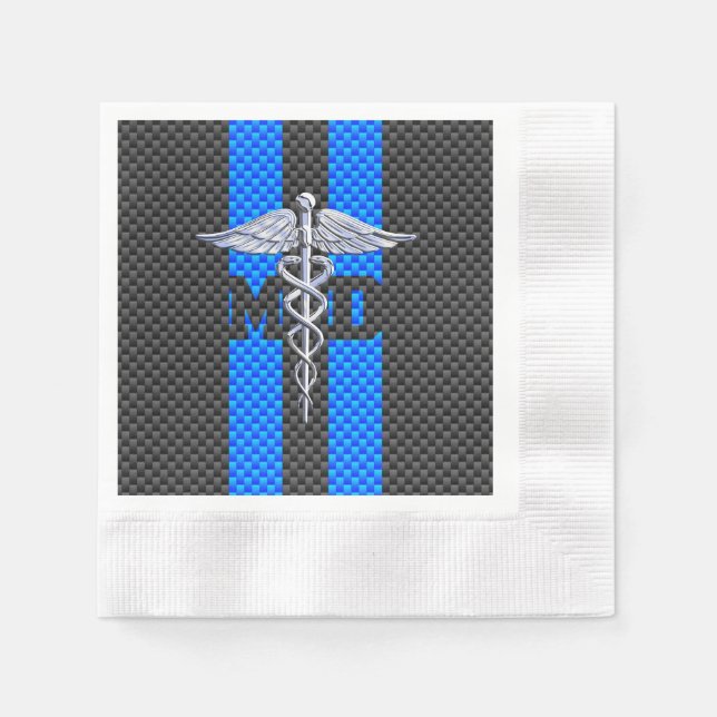 Medical Doctor MD Caduceus Carbon Fibre Stripes Napkin (Front)
