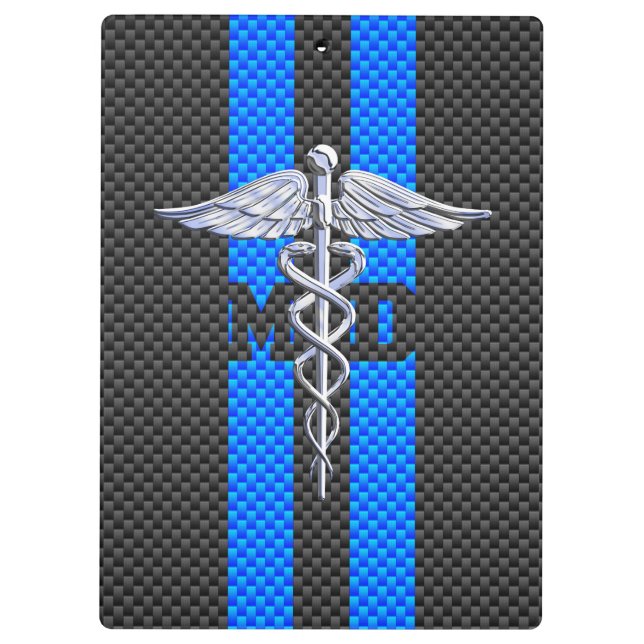 Medical Doctor MD Caduceus on Carbon Fibre Decor Clipboard (Back)