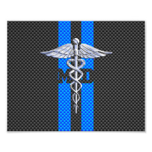 Medical Doctor MD Caduceus on Carbon Fibre Print