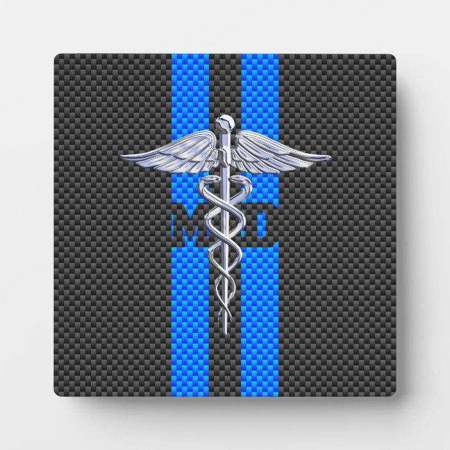Medical Doctor MD Caduceus on Carbon Fibre Print Plaque (Front)