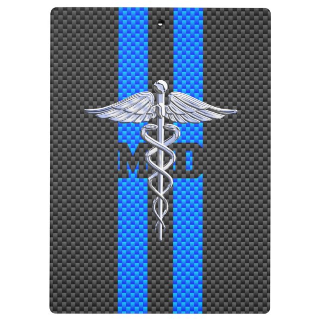 Medical Doctor MD Caduceus on Carbon Fibre Style Clipboard (Back)