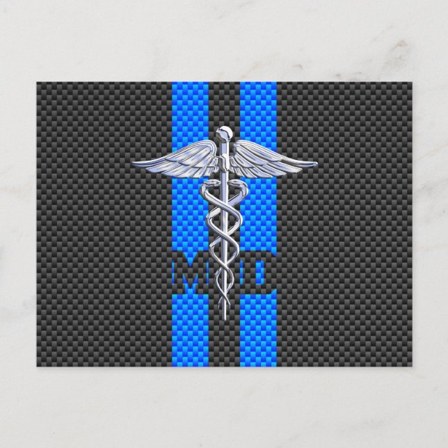 Medical Doctor MD Caduceus on Carbon Fibre Style Postcard (Front)