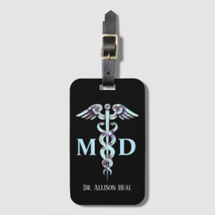 Medical Doctor MD Caduceus Symbol Marble Custom Luggage Tag