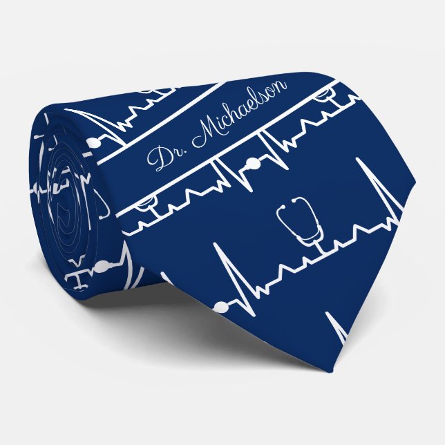 Medical Doctor Name Cardiologist Cardiogram ECG Tie (Rolled)