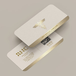 Medical Doctor Nurse Caduceus Sand Faux Gold Business Card