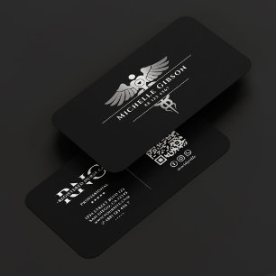 Medical Doctor Nurse Elegant Black Silver Caduceus Business Card