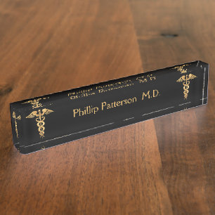Medical Doctor or Nurse Black and Gold Nameplate