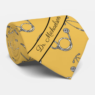 Medical Doctor Stethoscope Pattern Physician Name Tie