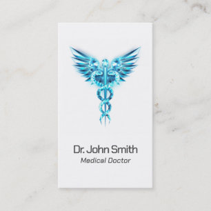 Medical Elegant Blue Caduceus Wings Classy  Business Card