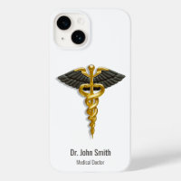 Medical Elegant Classy Gold Caduceus Black Wings