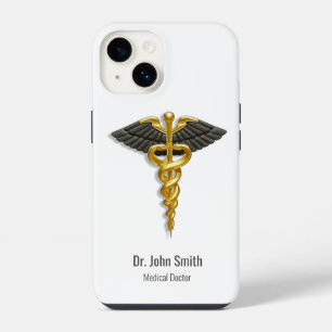 Medical Elegant Classy Gold Caduceus Black Wings iPhone 14 Case