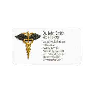 Medical Elegant Gold Caduceus Black Wings Classy Label