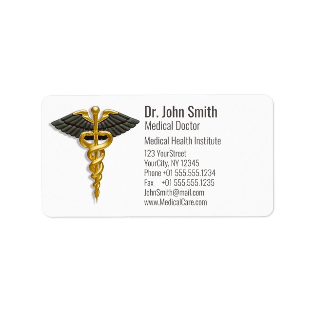 Medical Elegant Gold Caduceus Black Wings Classy Label (Front)