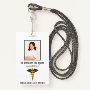 Medical Elegant Gold Caduceus Black Wings Photo ID Badge