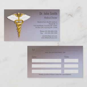 Medical Elegant Gold Caduceus White Wings Appointment Card
