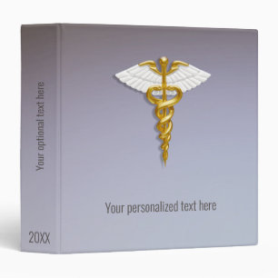 Medical Elegant Gold Caduceus White Wings Binder