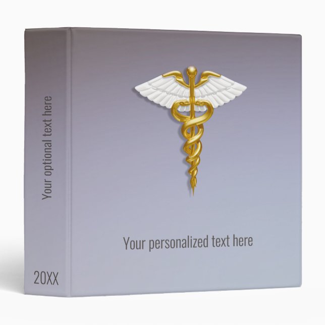 Medical Elegant Gold Caduceus White Wings Binder (Front/Spine)