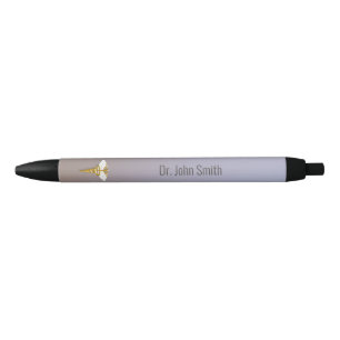Medical Elegant Gold Caduceus White Wings Black Ink Pen
