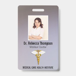 Medical Elegant Gold Caduceus White Wings Photo ID Badge