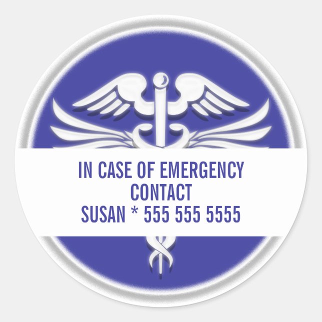 Medical emergency contact | Personalize Classic Round Sticker (Front)