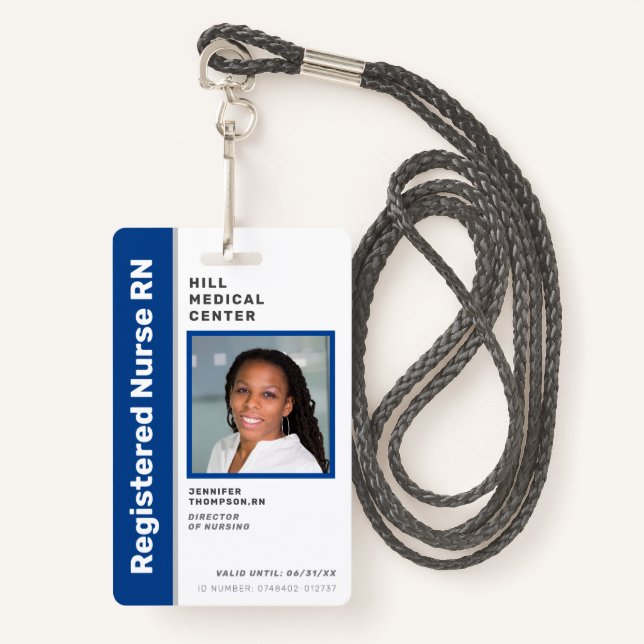 Medical Employee Blue Photo ID Badge (Front with Lanyard)