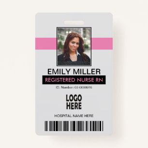 Medical employee id, logo pink photo template badge