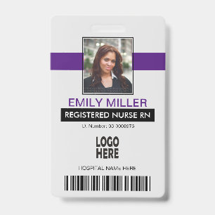 Medical employee id logo purple photo template badge
