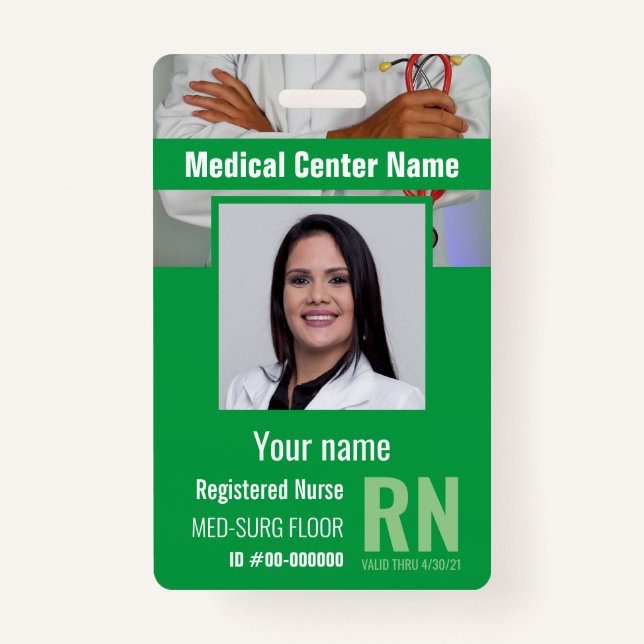 Medical Employee Photo Bar-Code Logo Name Badge (Front)