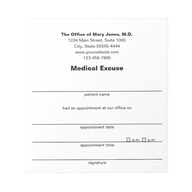 Medical Excuse Doctor's Note Black White Template (Front)