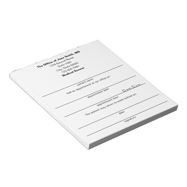 Medical Excuse Doctor's Note for Patient White (Angled)