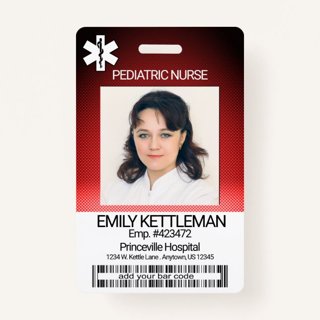 Medical Field Photo Badge - Pediatric Nurse - Red (Front)