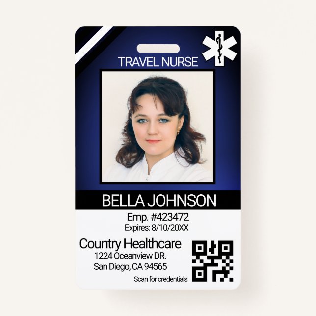 Medical Field Photo Badge - Travel Nurse - Blue (Front)