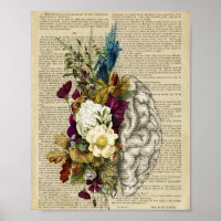 medical floral brain anatomy poster