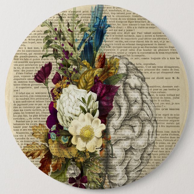 medical floral brain anatomy poster 6 inch round button (Front)