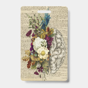 medical floral brain anatomy poster badge