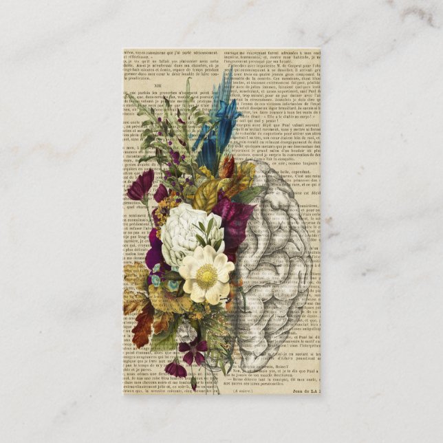 medical floral brain anatomy poster business card (Front)