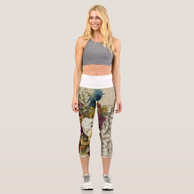 medical floral brain anatomy poster capri leggings (Front)