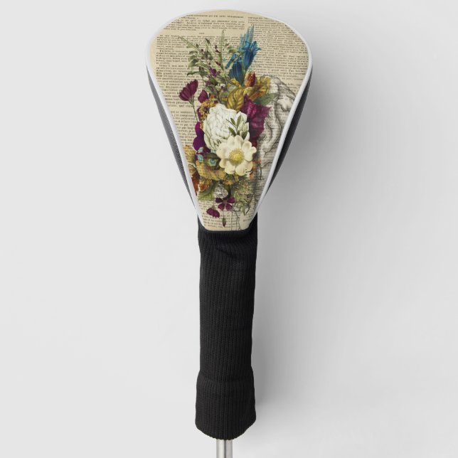 medical floral brain anatomy poster golf head cover (Front)