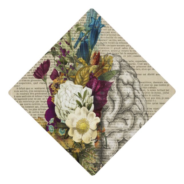 medical floral brain anatomy poster graduation cap topper (Front)