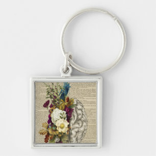 medical floral brain anatomy poster keychain