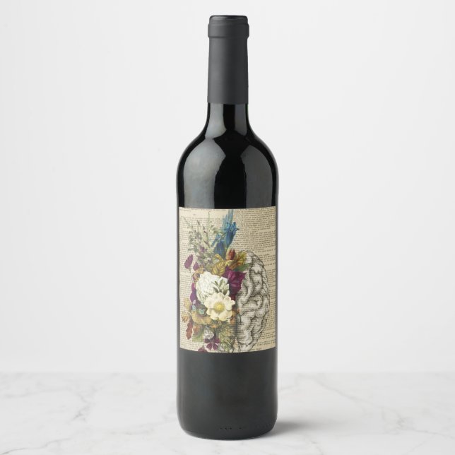 medical floral brain anatomy poster wine label (Front)